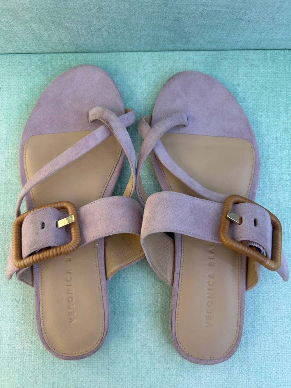 Veronica Beard Lilac Suede Buckle Slide Sandals